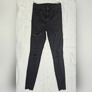 American Eagle Next Level Ripped Super High-waisted Jegging, Black, size 2